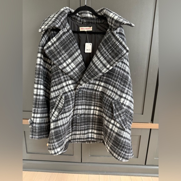 NWT • Free People Highlands Wool Blend Salt & Pepper Coat M Relaxed Fit - Picture 3 of 14